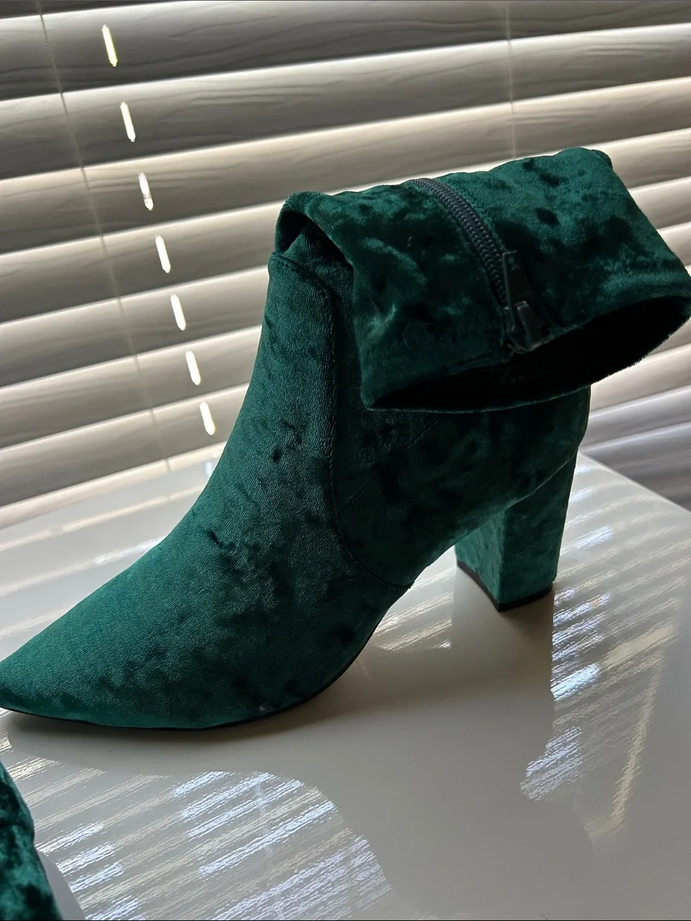 Silent D Velvet Pointed-Toe Ankle Boots in Emerald Green